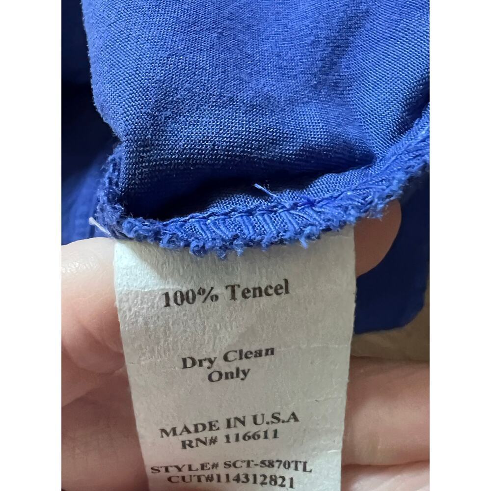 Self Contrast Tencel Button Front Top XS Blue Tie Front Shirt NWT - Picture 5 of 7